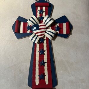 Patriotic Wooden Cross with Stars and Stripes